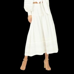 Secret Mission Oriana Skirt Midi Cotton Silk Blend Tiered Lace Lined White L NWT